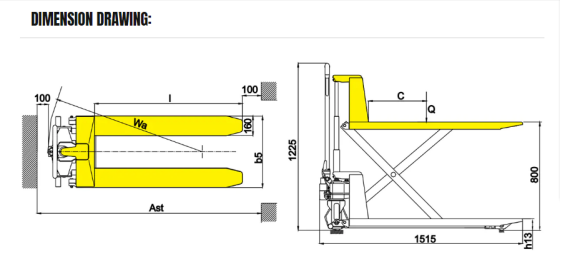 Plano de dimensiones de la carretilla elevadora HLT10
